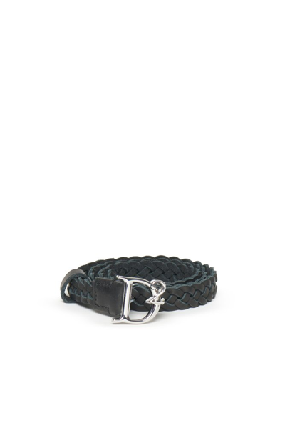 Dsquared2 Kids' Logo-buckle Braided Leather Belt In Black