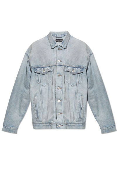 Balenciaga Size Sticker Denim Jacket In Blue