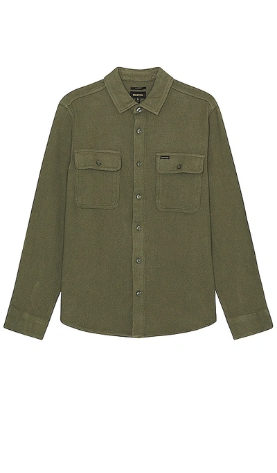 Brixton Bowery Textured Loop Twill Overshirt In Olive
