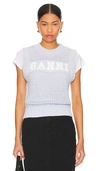 Ganni Textured Organic Cotton Blend Sweater Vest In Baby Blue
