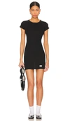 Alexander Wang Short Sleeve Crewneck Dress In Ribbed Cotton In Black