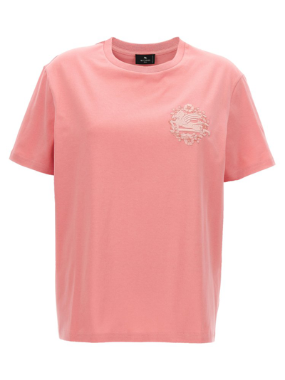 Etro Pegaso Embroidered Crewneck T In Pink