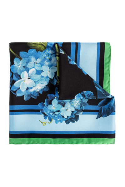 Dolce & Gabbana Floral Printed Twill Scarf In Blue
