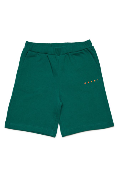 Marni Kids Logo Printed High Waist Shorts In Green