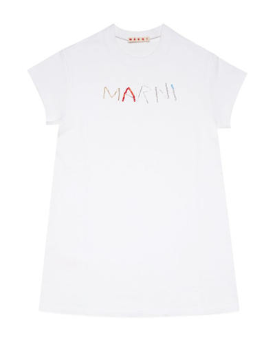 Marni Kids Logo Embellished Crewneck Dress In White