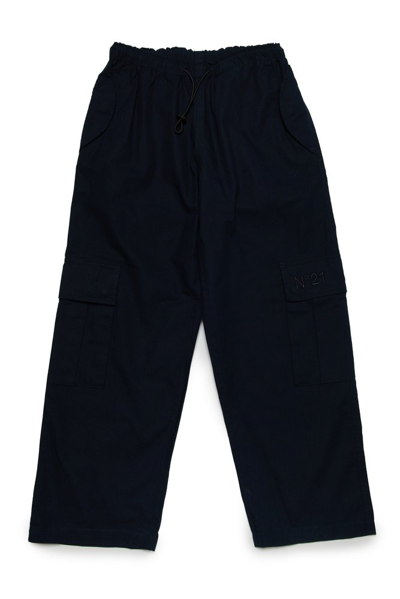 N°21 Kids' Logo-embroidered Straight-leg Trousers In Black