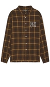 Palm Angels Camicia A Maniche Lunghe Con Monogram In Brown & Off White