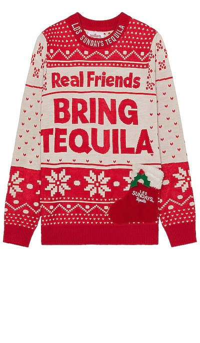 Los Sundays Real Friends Holiday Sweater In Red & White