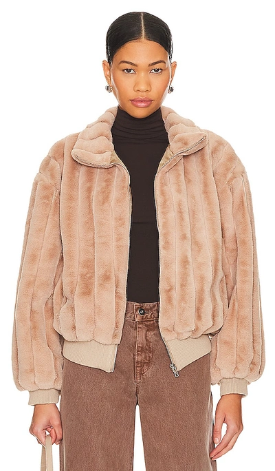 Line & Dot Lux Faux Fur Jacket In Taupe