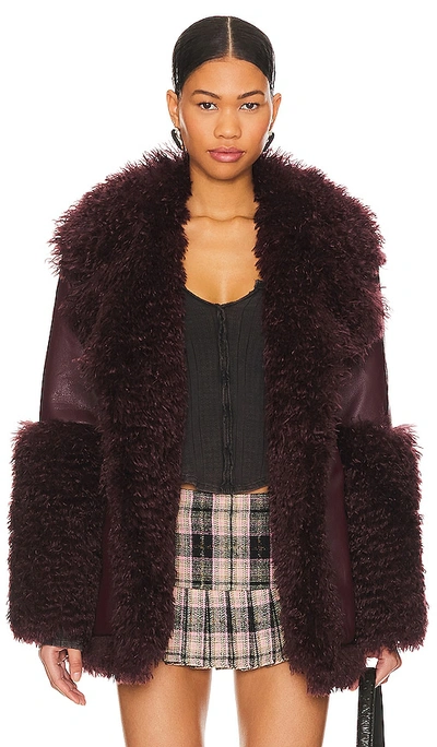 Ow Collection Thora Faux Fur Jacket In Burgundy
