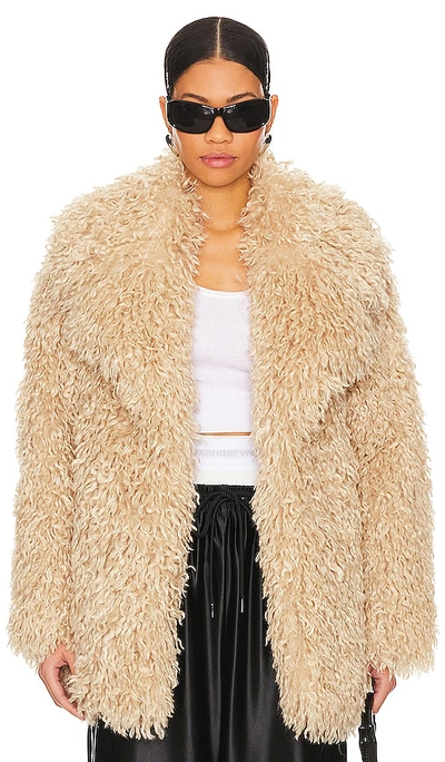 Ow Collection Nora Faux Fur Jacket In Beige