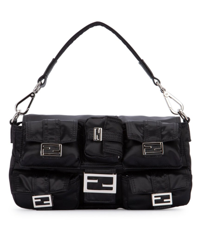 Fendi Multipocketed Foldover Top Handle Bag In Black