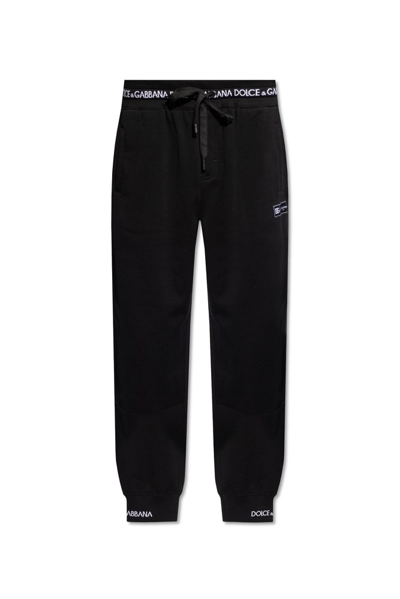 Dolce & Gabbana Logo Patch Drawstring Pants In Black