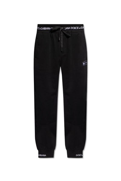 Dolce & Gabbana Logo Patch Drawstring Trousers In Black