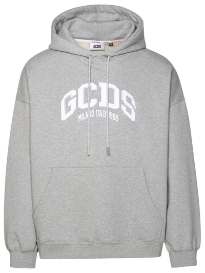 Gcds Flocked Logo Drawstring Hoodie In Grey