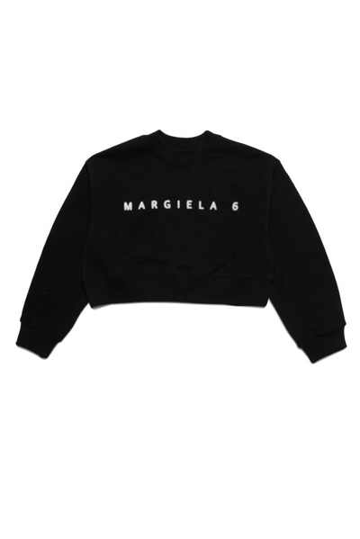 Mm6 Maison Margiela Kids Logo Printed Cropped Sweatshirt In Black