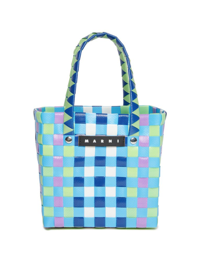 Marni Kids' Mini Market Criss-cross Woven Basket Bag In Corydalis Blue