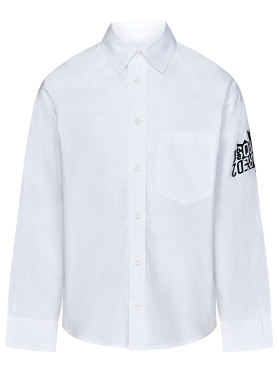 Dsquared2 Kids Logo Printed Straight Hem Shirt In White