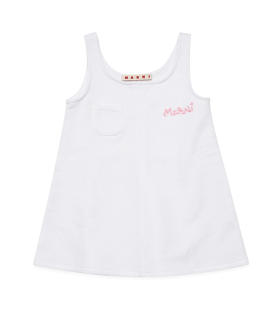 Marni Kids Logo Embroidered Sleeveless Dress In White