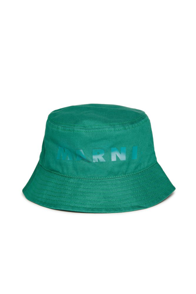 Marni Kids Dropped Narrow Brim Bucket Hat In Green