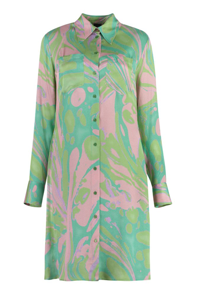 Pinko Abstract Pattern Printed Shirt Dress In Green