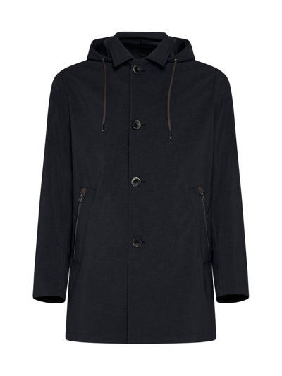 Herno Buttoned Hooded Drawstring Coat In Black