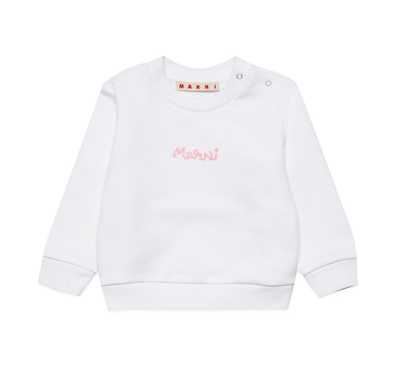 Marni Kids Logo Embroidered Crewneck Sweatshirt In White