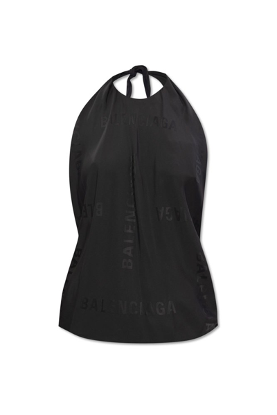 Balenciaga Allover Logo Printed Backless Top In Black