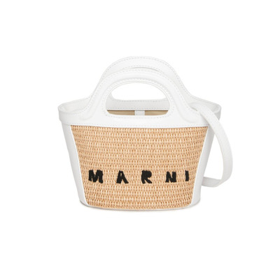 Marni Kids' Small Tropicalia Raffia-effect Bucket Bag In White