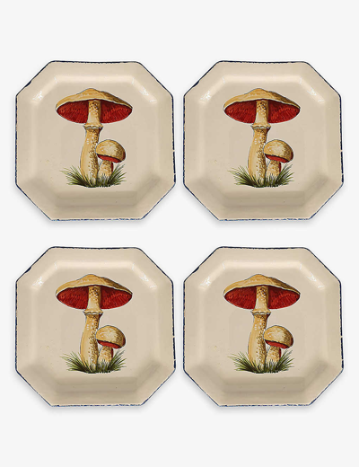 Les Ottomans Mushroom Ceramic Square Plates Set Of Four In Neutral