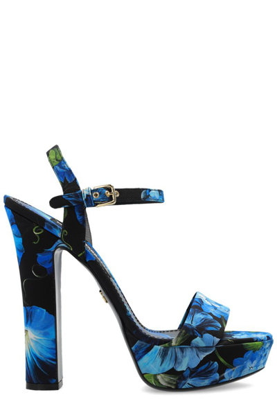 Dolce & Gabbana Bluebell Printed Charmeuse Platform Sandals In Campanule Fdo Nero