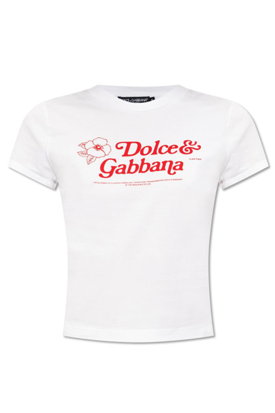 Dolce & Gabbana Logo Printed Crewneck T In White
