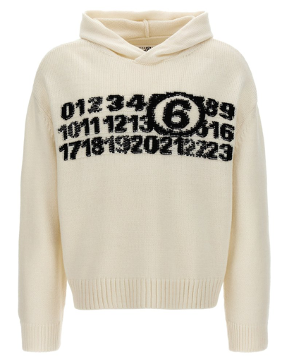 Mm6 Maison Margiela Signature Numbers Motif Knitted Hoodie In White