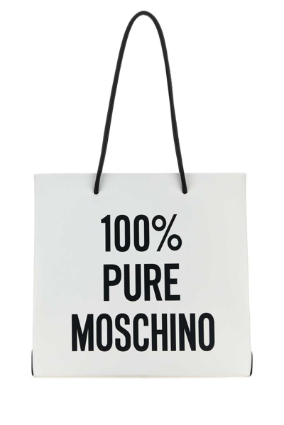 Moschino Logo Printed Top Handle Bag In White