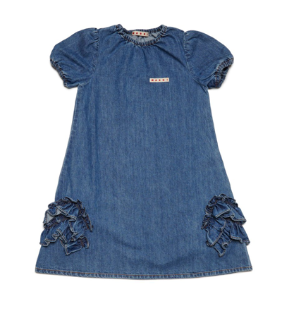 Marni Kids Ruffle Detailed Short In Blue