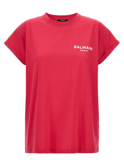 Balmain Logo Printed Crewneck T In Pink