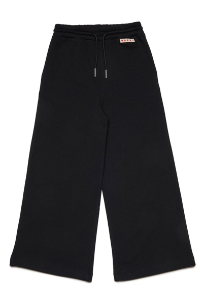 Marni Kids Logo Patch Wide Leg Pants In Black