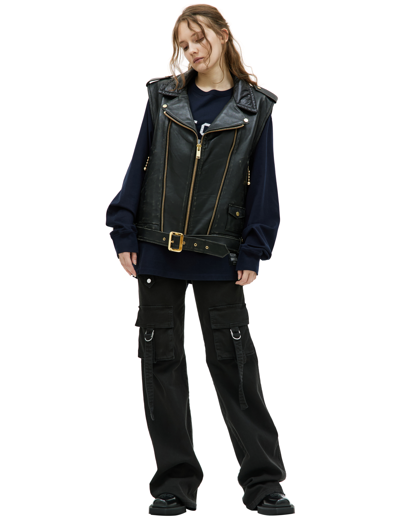 Undercover Zipped Leather Gilet In Black