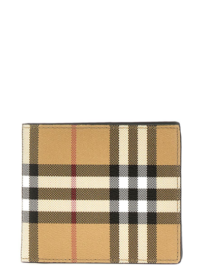 Burberry Check Wallet In Cream