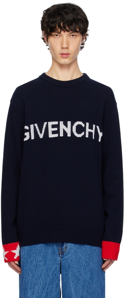 Givenchy Blue Logo-intarsia Wool Jumper
