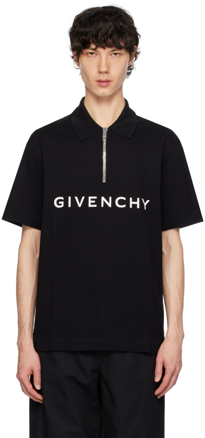 Givenchy Men's Archetype Zipped Polo Shirt In Cotton In Black
