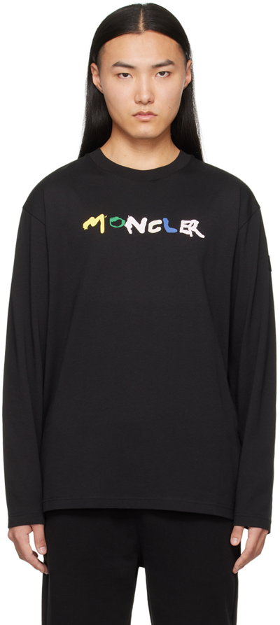 Moncler Black Printed Long Sleeve T-shirt In Smoky Black 998