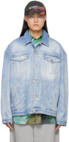 Vetements Logo Embossed Denim Jacket In Blue