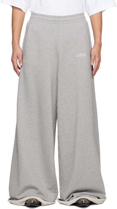 Vetements Logo-embroidered Elasticated-waistband Track Pants In Grey Melange
