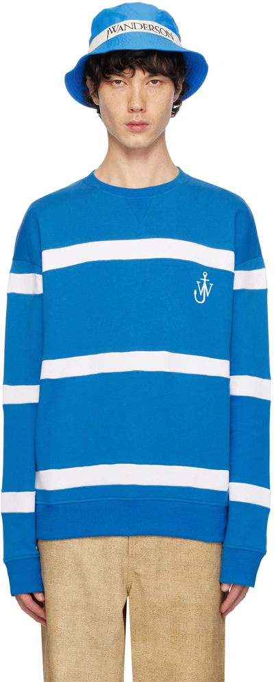 Jw Anderson Stripe-print Cotton Sweatshirt In Light Blue