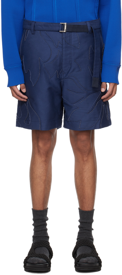 Sacai Blue Embroidered Shorts In 401 Blue