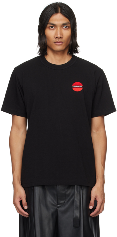 Sacai Know Future Embroidered Cotton T-shirt In Black