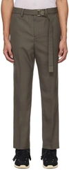 SACAI TAUPE BELTED TROUSERS