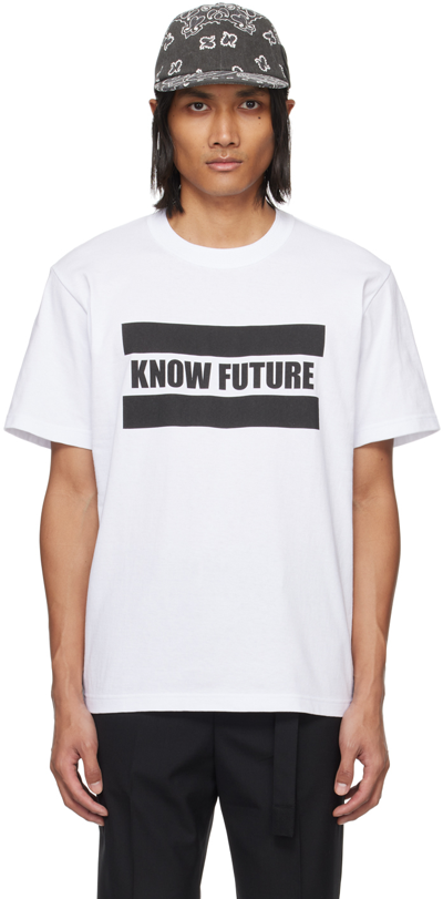 Sacai Men's Know Future Typography Jersey T-shirt In White