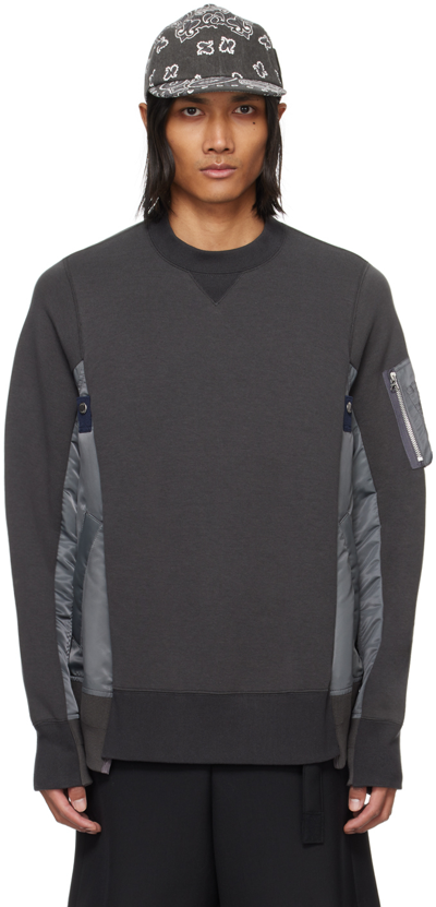 Sacai Gray Paneled Sweatshirt In 339 C/grayxc/gray